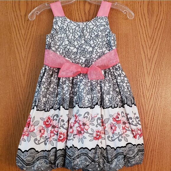 EUC Beautiful Black White Pink Floral Dress Sz 6X - Picture 4 of 8